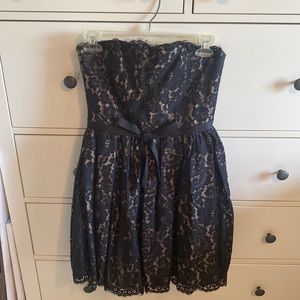 Black lace strapless dress